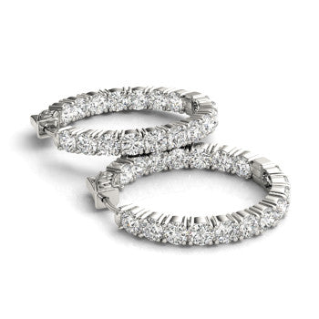West End Hoops White Gold Natural Diamond Inside-Out Hoop Earrings Close-Up – Cherry Pick Diamonds Clayton MO