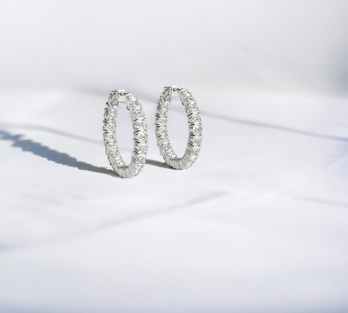 West End Hoops White Gold 14K Natural Diamond Inside-Out Hoop Earrings Front – Cherry Pick Diamonds Clayton St. Louis MO