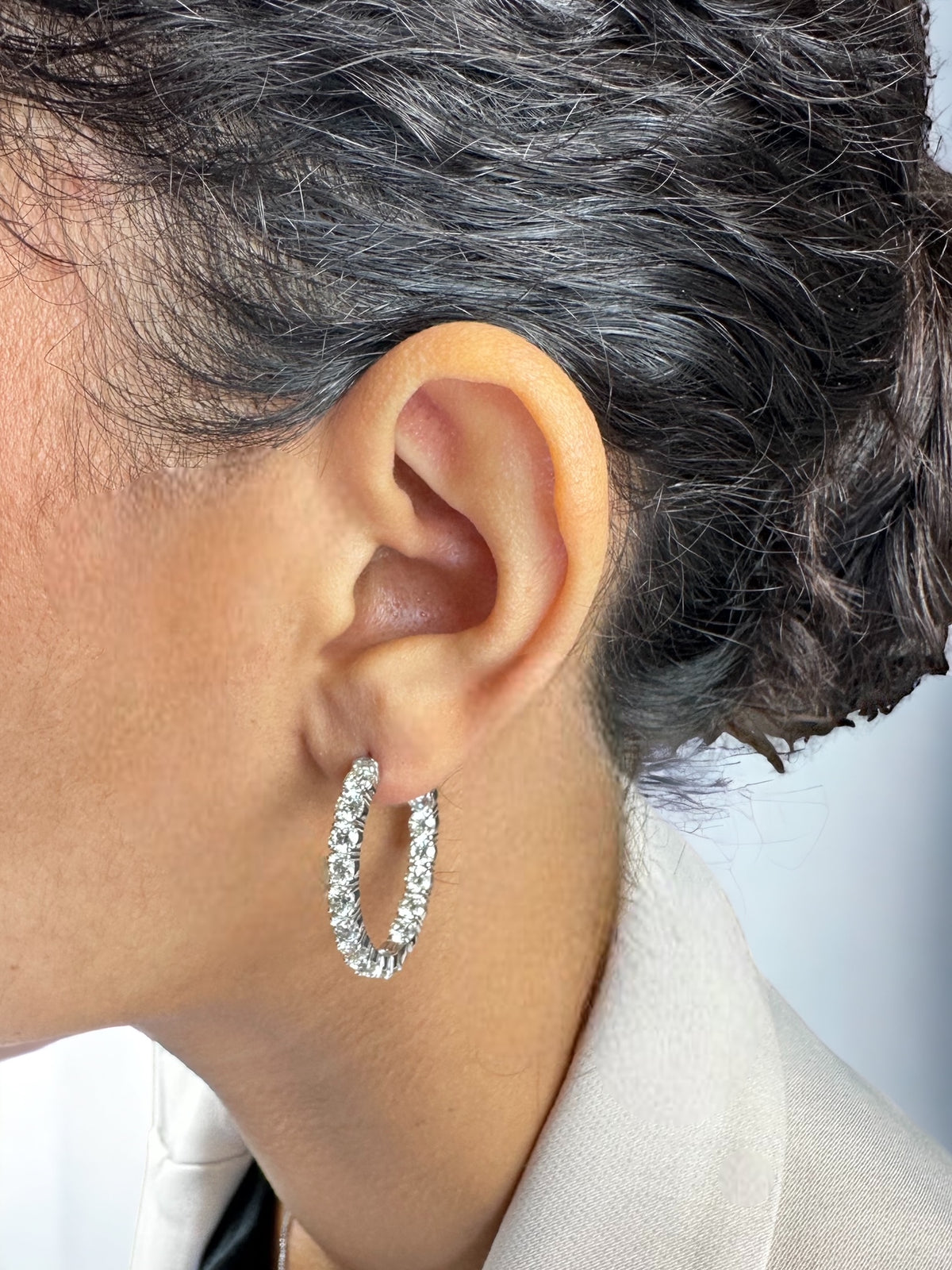West End Hoops White Gold Natural Diamond Inside-Out Hoop Earrings Worn – Cherry Pick Diamonds St. Louis MO