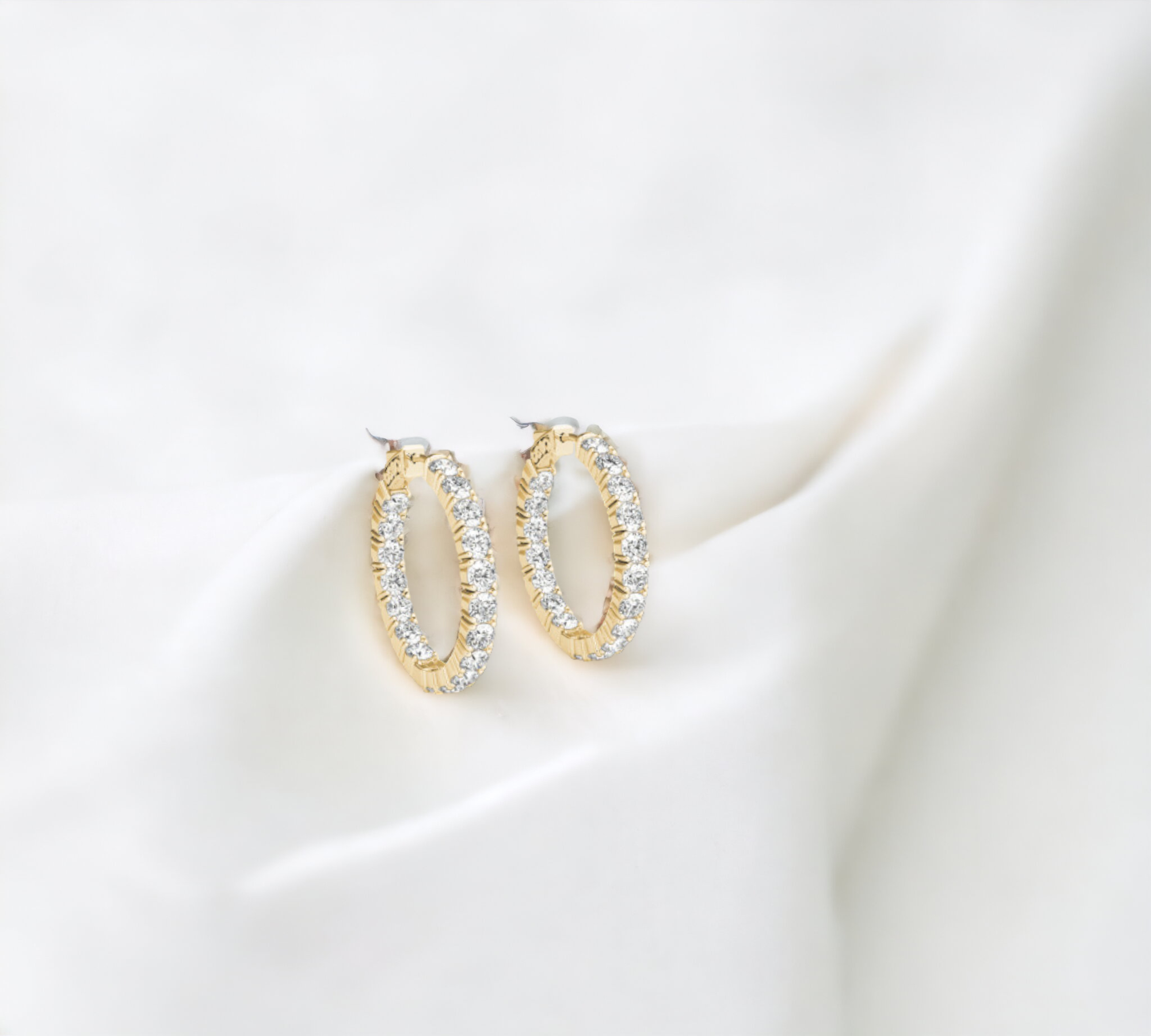 West End Hoops Yellow Gold 14K Natural Diamond Inside-Out Hoop Earrings Front – Cherry Pick Diamonds Clayton St. Louis MO