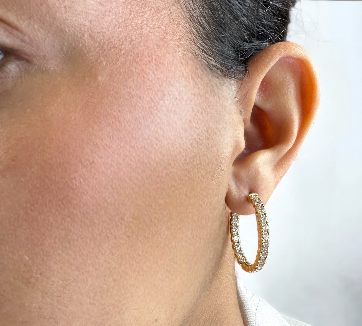 West End Hoops Yellow Gold Natural Diamond Inside-Out Hoop Earrings Worn – Cherry Pick Diamonds St. Louis MO