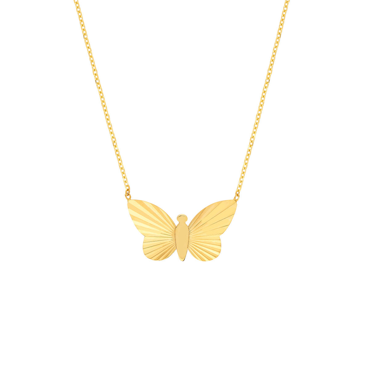 Papillon Necklace 14K Yellow Gold Fluted Butterfly Pendant – Cherry Pick Diamonds Clayton St. Louis MO
