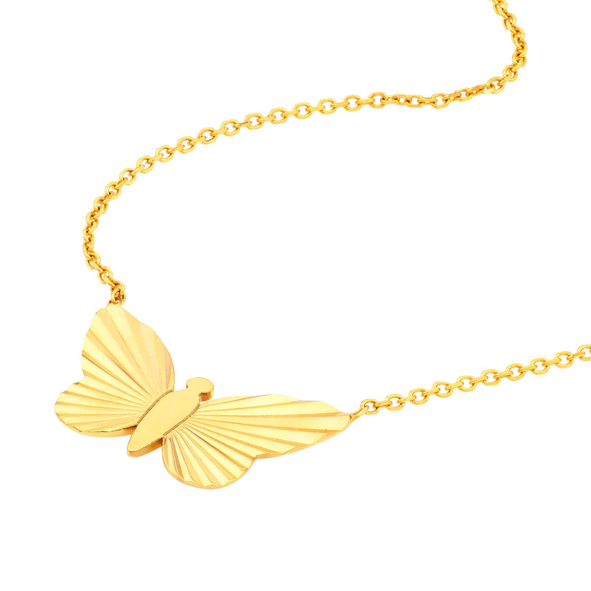 Papillon 14K Yellow Gold Butterfly Pendant Necklace Side View – Cherry Pick Diamonds St. Louis MO