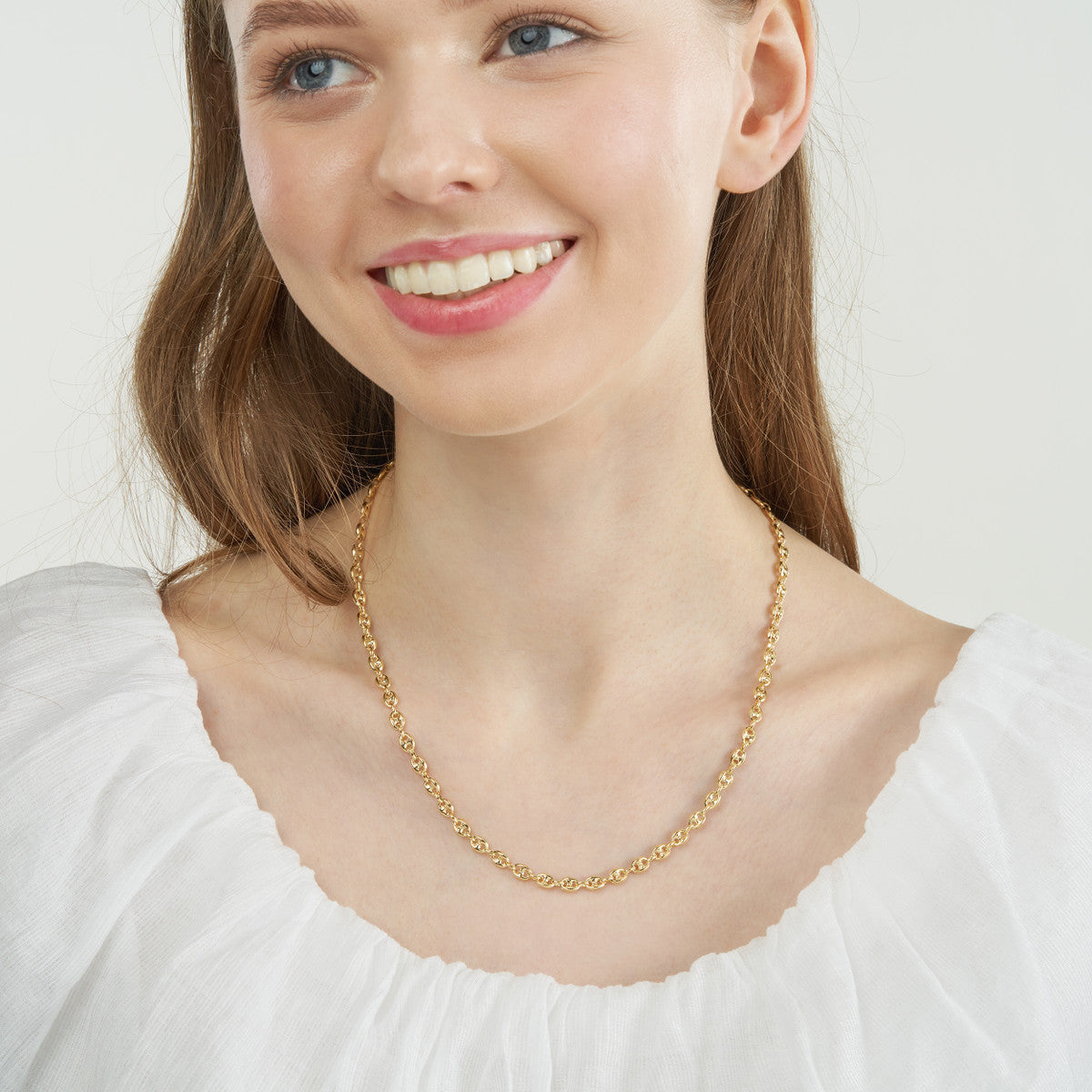 Portofino yellow gold puff mariner chain necklace with lobster lock – Cherry Pick Diamonds St. Louis MO