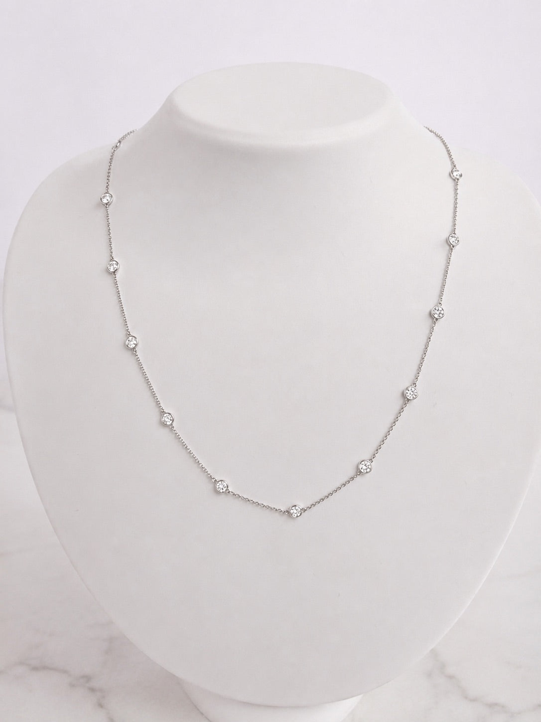14k white gold diamond by the yard necklace with 15 stations of round brilliant lab-created diamonds, Cherry Pick Diamonds St. Louis jewelry