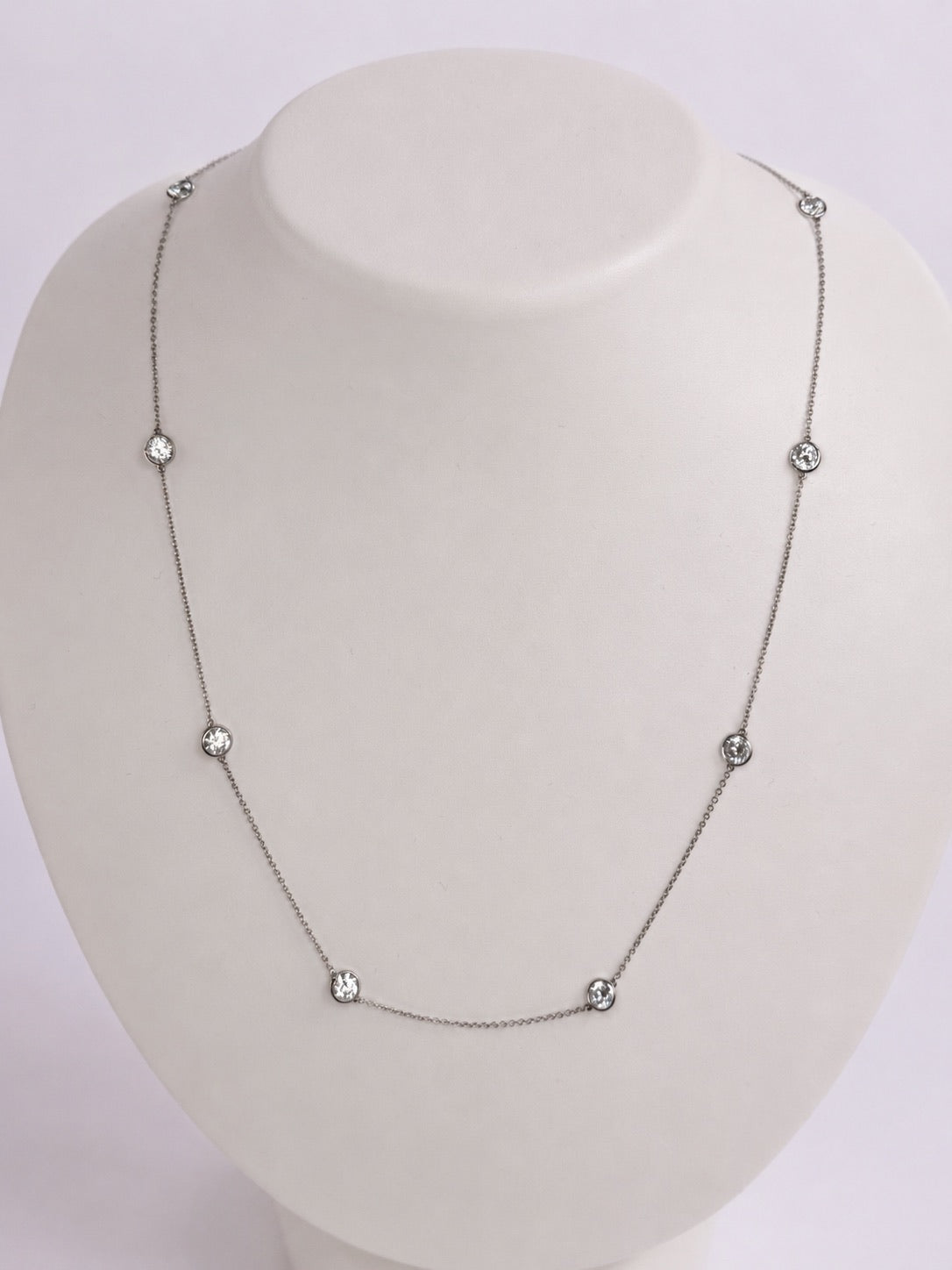 14k white gold diamond by the yard necklace with 8 stations of round brilliant lab-created diamonds, Cherry Pick Diamonds St. Louis jewelry