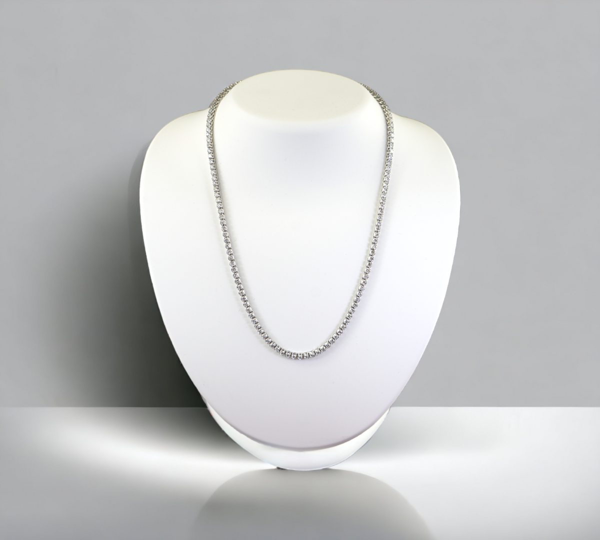 Firenze Tennis Necklace 13.5TW 14K White Gold Lab Diamond Side View – Cherry Pick Diamonds St. Louis MO
