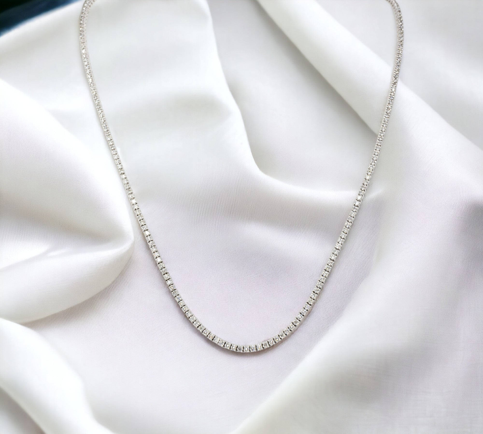 Firenze Tennis Necklace 6TW White Gold Lab Diamond Four-Prong Riviera 14K – Cherry Pick Diamonds Clayton St. Louis MO