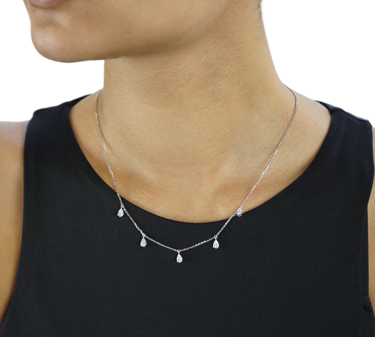 Toledo PS WG pear shape lab created diamond necklace side view – Cherry Pick Diamonds Clayton MO