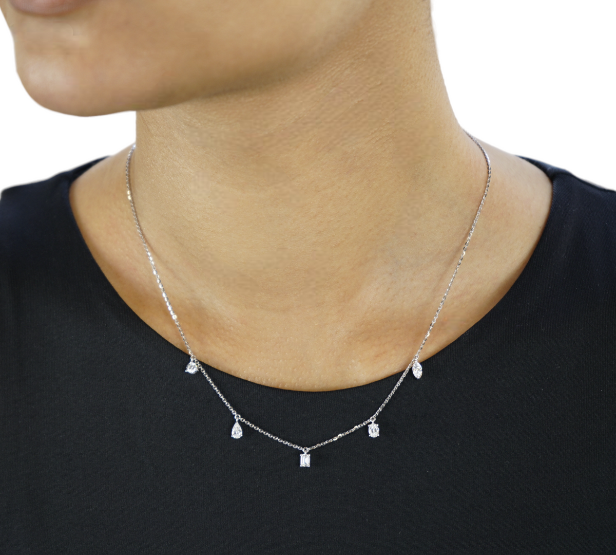 Toledo white gold station necklace with lab created diamonds side view – Cherry Pick Diamonds Clayton MO