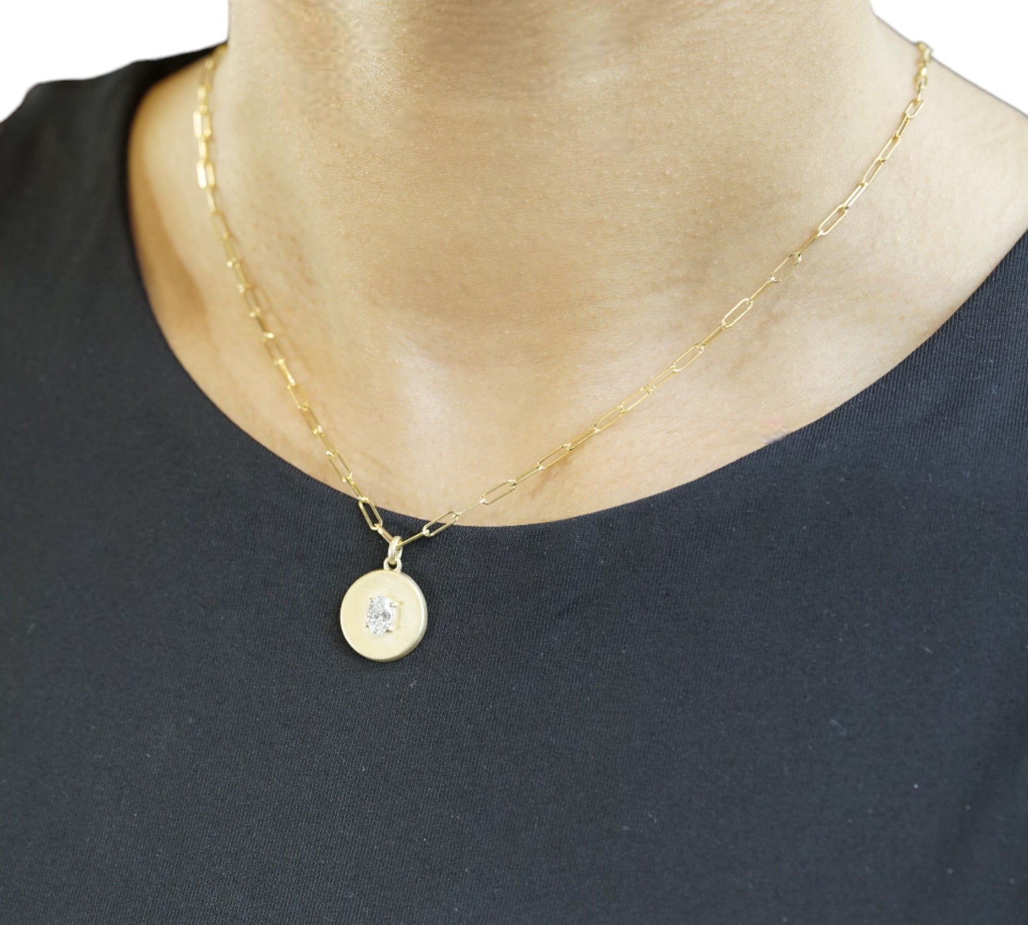 Valencia white gold disc pendant necklace close-up – Cherry Pick Diamonds Clayton MO