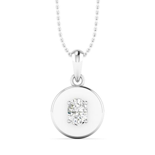 Valencia disc pendant necklace in 14K white gold with lab created oval diamond – Cherry Pick Diamonds Clayton St. Louis MO