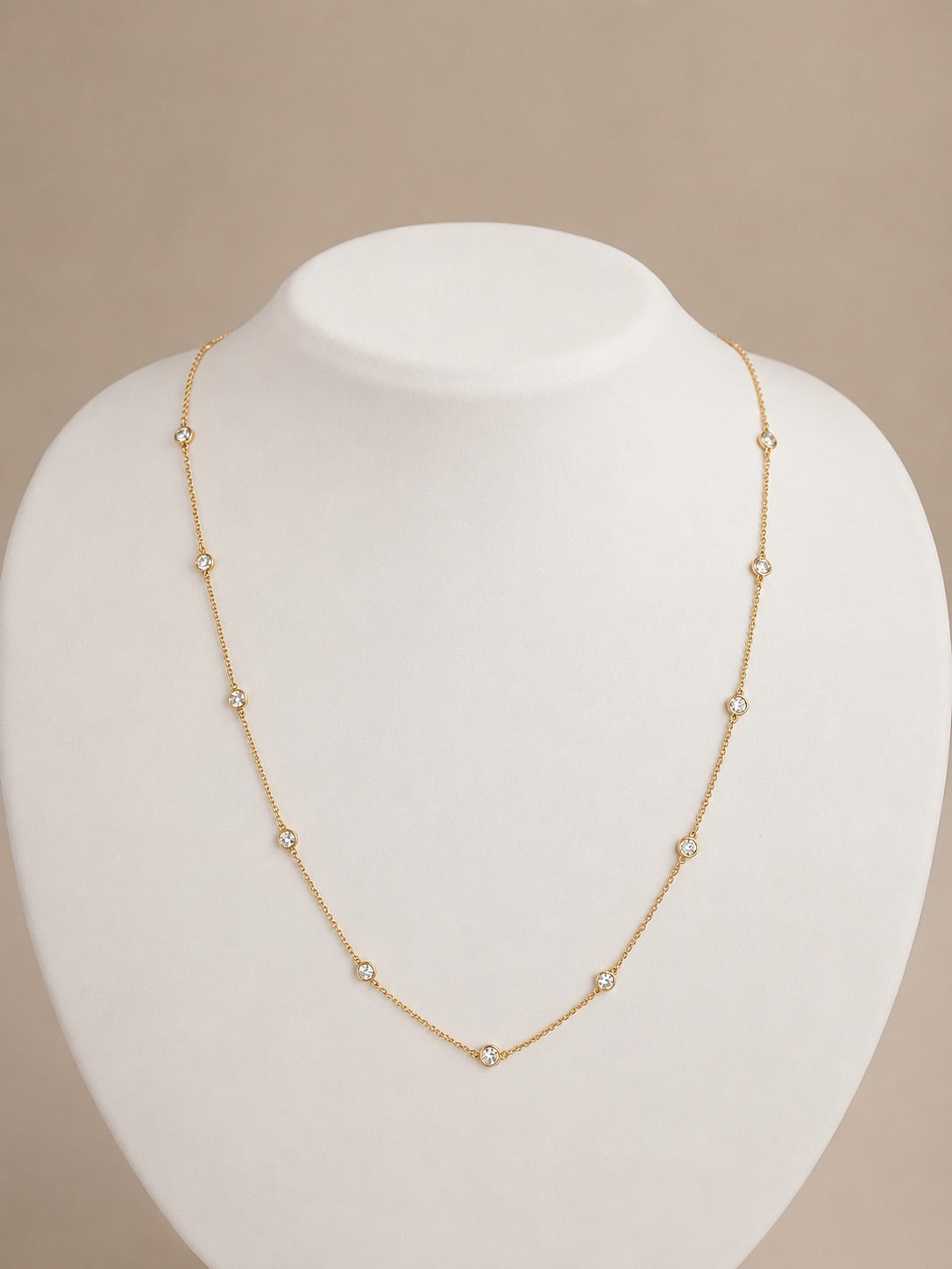 14k yellow gold diamond by the yard necklace with 15 stations of round brilliant lab-created diamonds, Cherry Pick Diamonds St. Louis jewelry