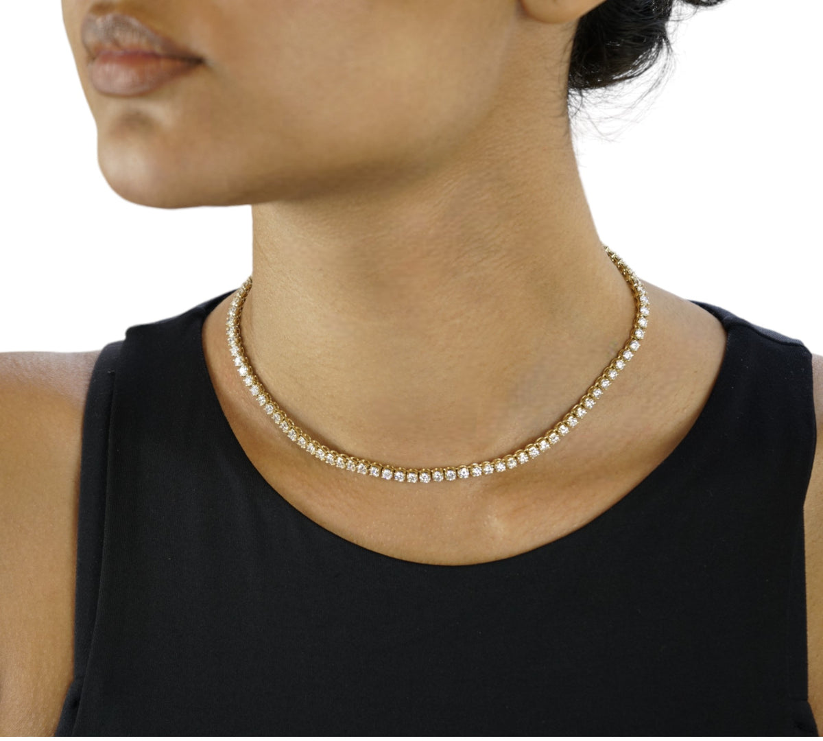 Firenze 3P 9TW Yellow Gold Three-Prong Lab Diamond Necklace on Neck – Cherry Pick Diamonds Clayton St. Louis MO