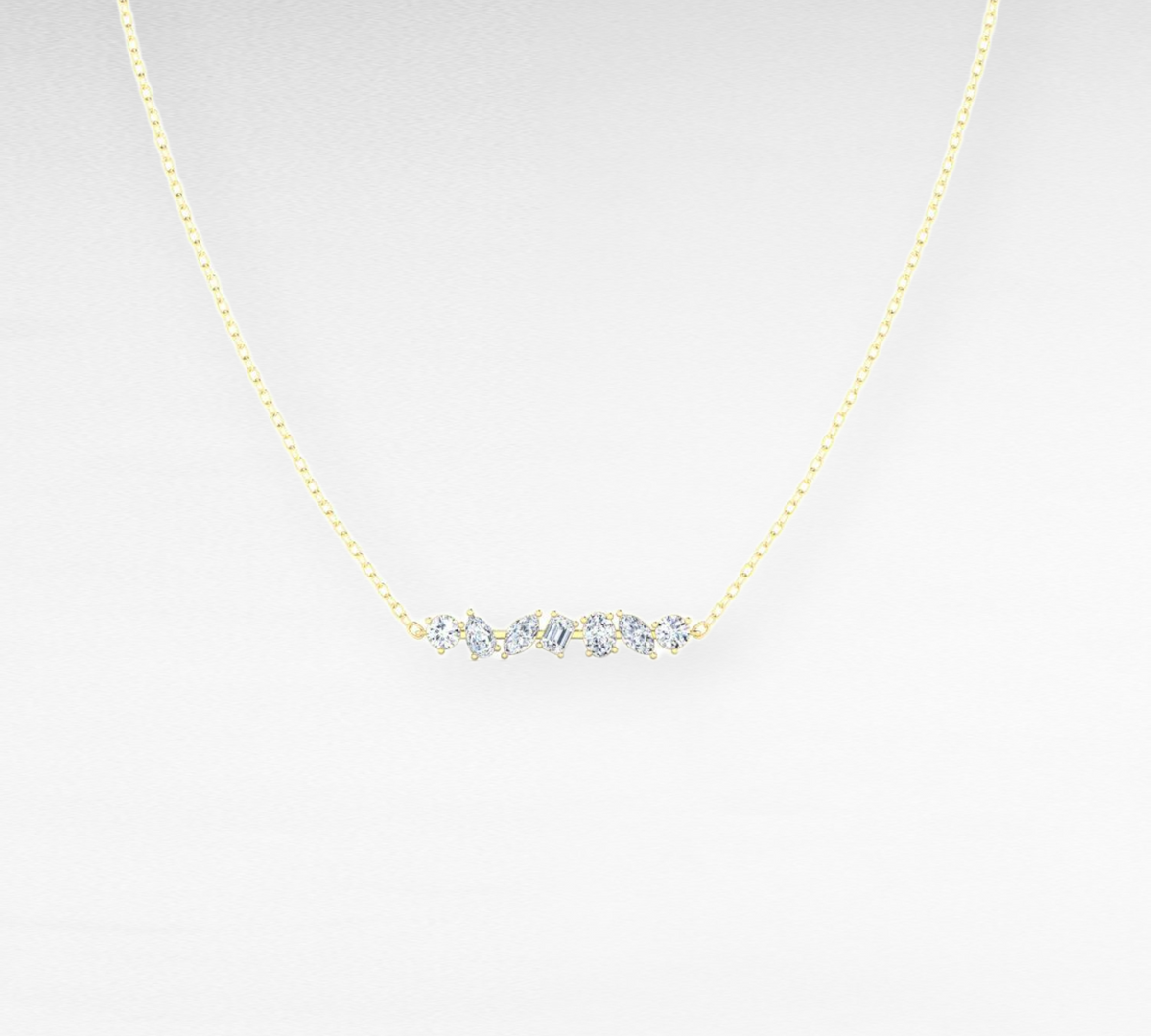 Vienna YG multi-shaped diamond necklace in 14K yellow gold, open cable chain – Cherry Pick Diamonds Clayton St. Louis MO