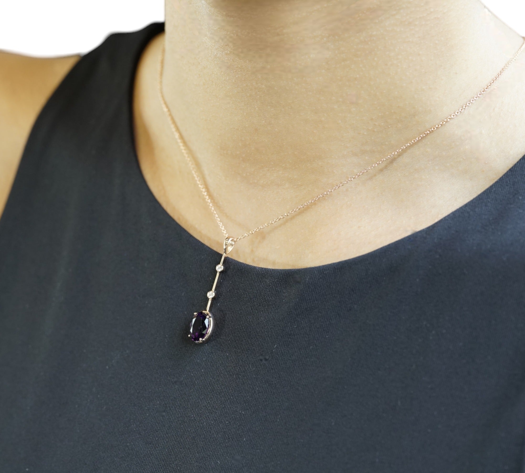 Amethyst Necklace 14K Rose Gold 4ct Natural Oval Amethyst Diamond Pendant – Cherry Pick Diamonds Clayton St. Louis MO