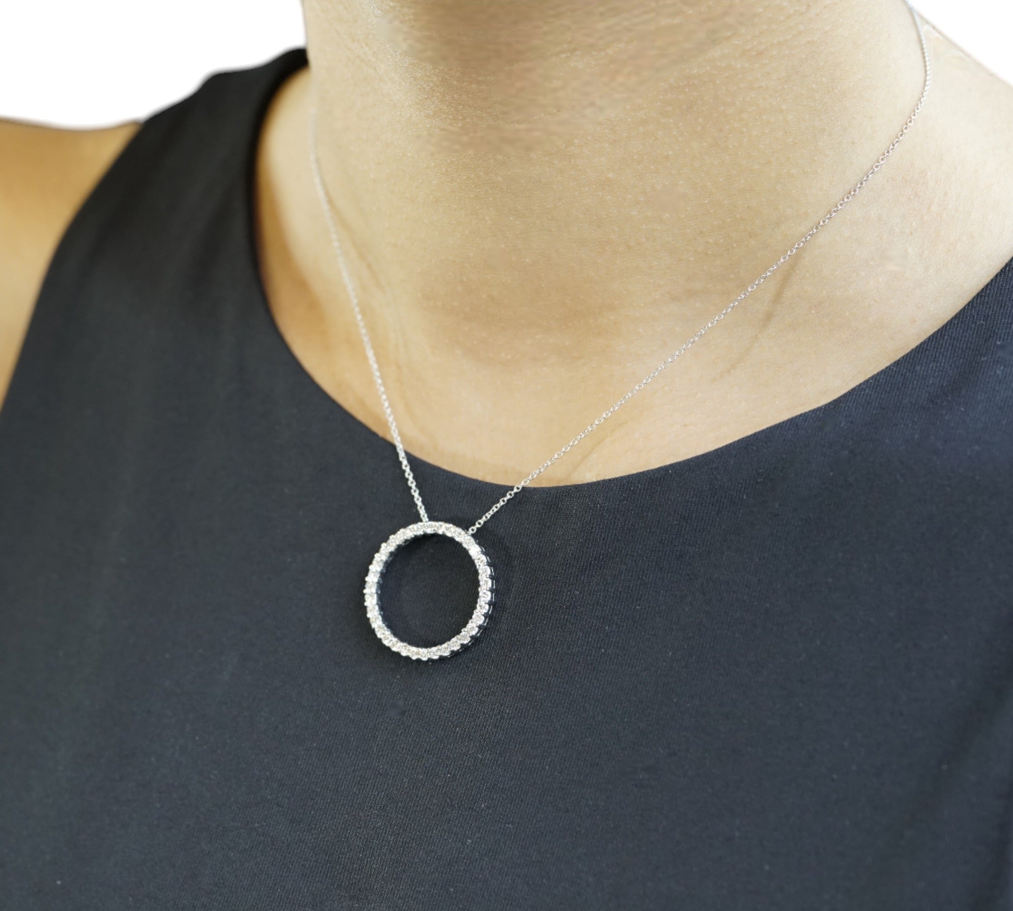 Diamond Circle Necklace 14K White Gold 1ct Natural Diamond Circle Pendant 18 Inch – Cherry Pick Diamonds Clayton St. Louis MO