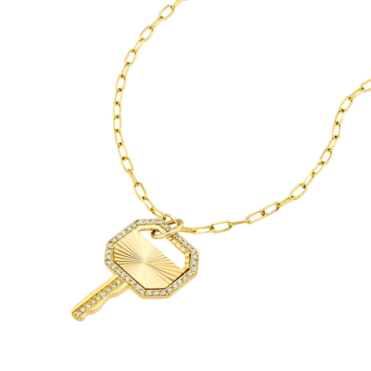 Diamond Key 14K Yellow Gold 1/4ct Diamond Pendant Side View – Cherry Pick Diamonds St. Louis MO