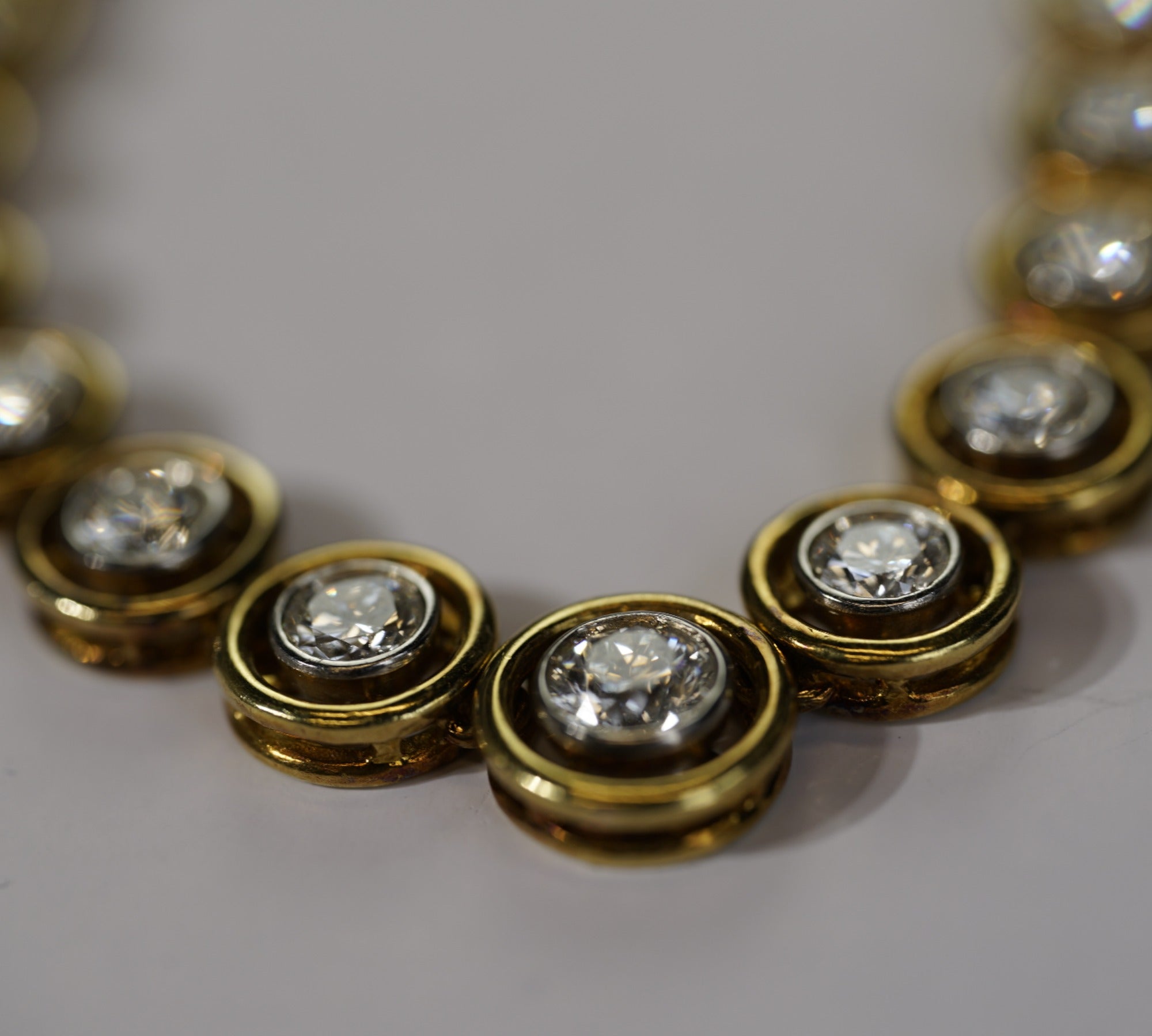 La Triomphe Vintage Natural Diamond Necklace Side View 18K Yellow Gold – Cherry Pick Diamonds St. Louis MO