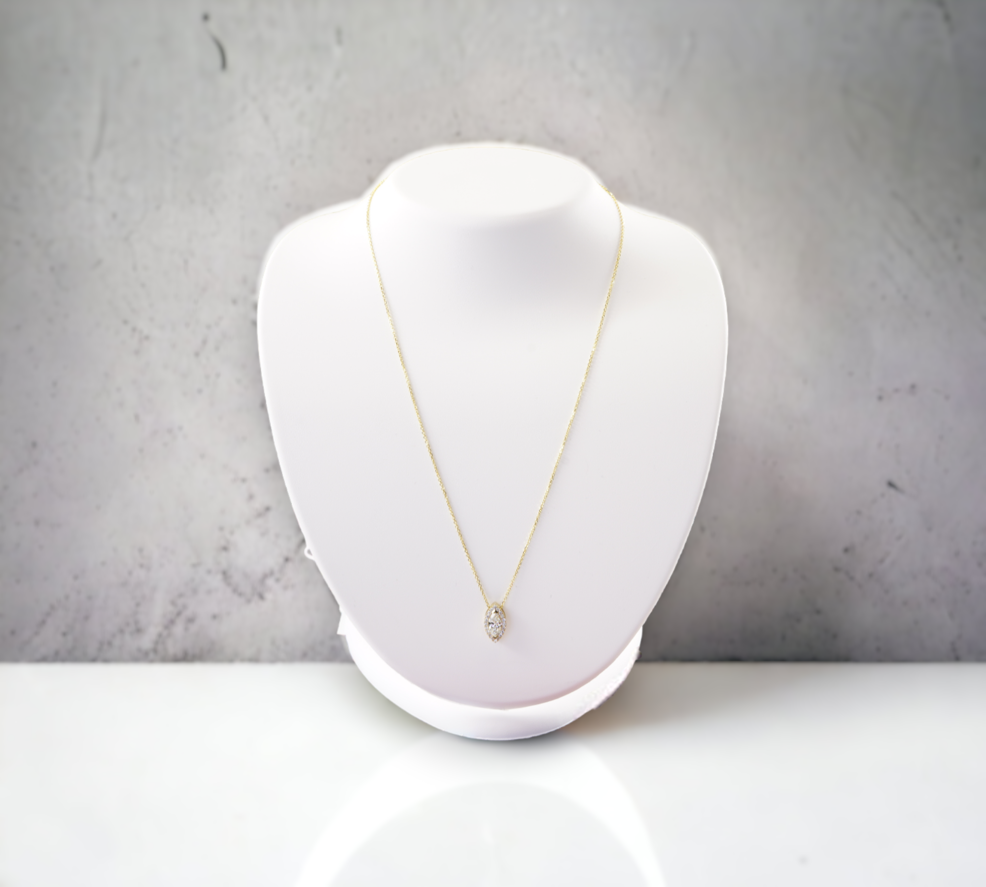 Marquise Diamond Necklace 14K Yellow Gold 0.76ct Natural Marquise Diamond Halo Pendant – Cherry Pick Diamonds Clayton St. Louis MO