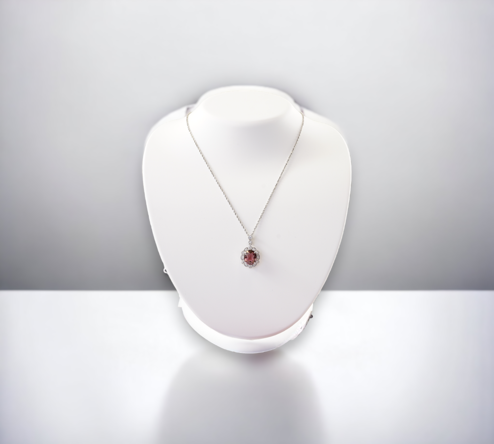 Tourmaline White Gold Necklace 18K 6.82ct Natural Pink Tourmaline Diamond Halo Pendant – Cherry Pick Diamonds Clayton St. Louis MO