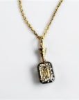 Livingston Necklace Emerald pendant in two-tone gold with 3 carat emerald cut lab created diamond – Cherry Pick Diamonds Clayton St. Louis MO