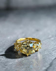 Antique Old Mine cut diamond three stone ring in 18K yellow gold, 4.23 carats total weight, Cherry Pick Diamonds Clayton MO