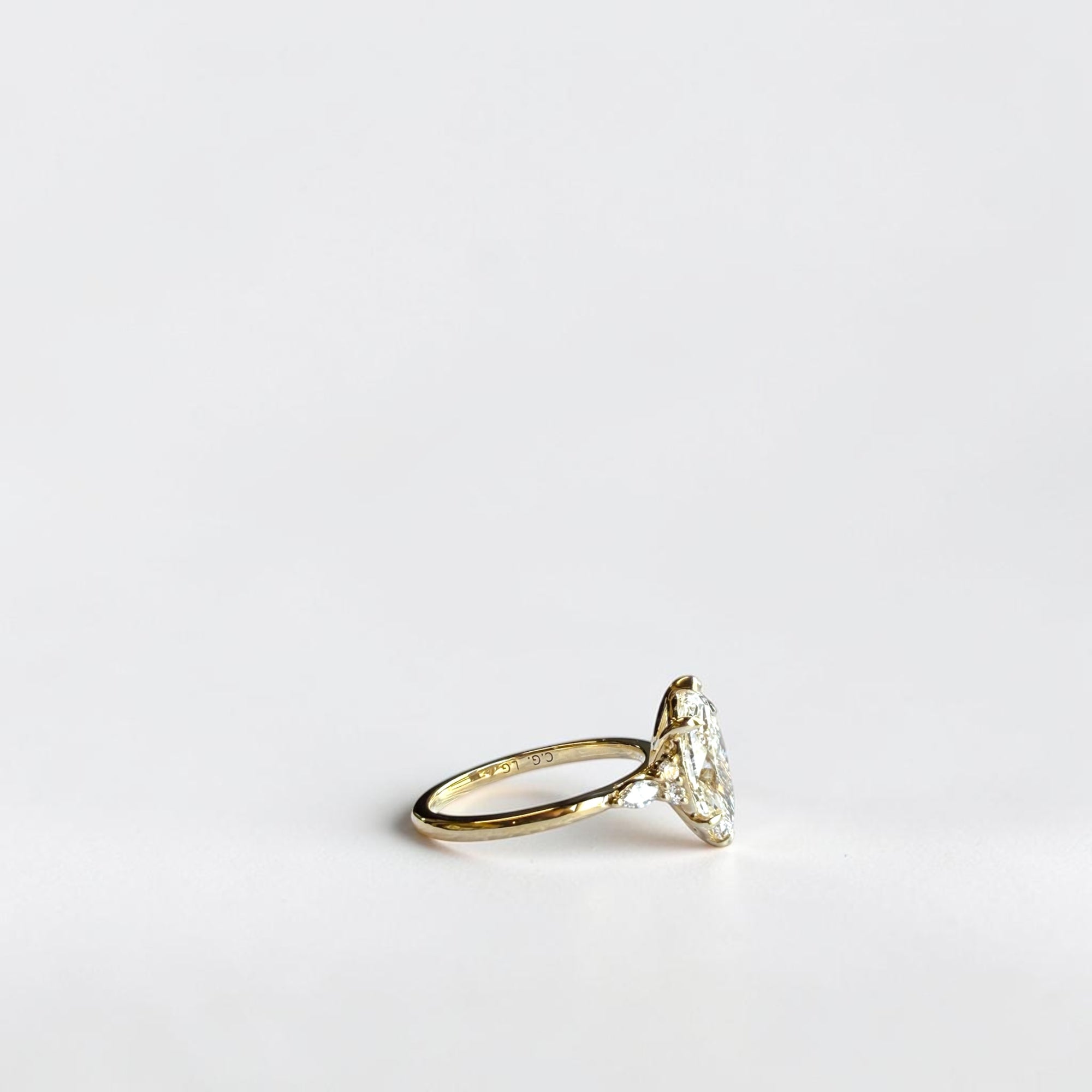 Marquise Crown lab diamond engagement ring with hidden halo and marquise side stones — Cherry Pick Diamonds St. Louis