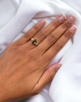 Trio Chameleon diamond ring yellow gold side view old European cut – Cherry Pick Diamonds St. Louis MO