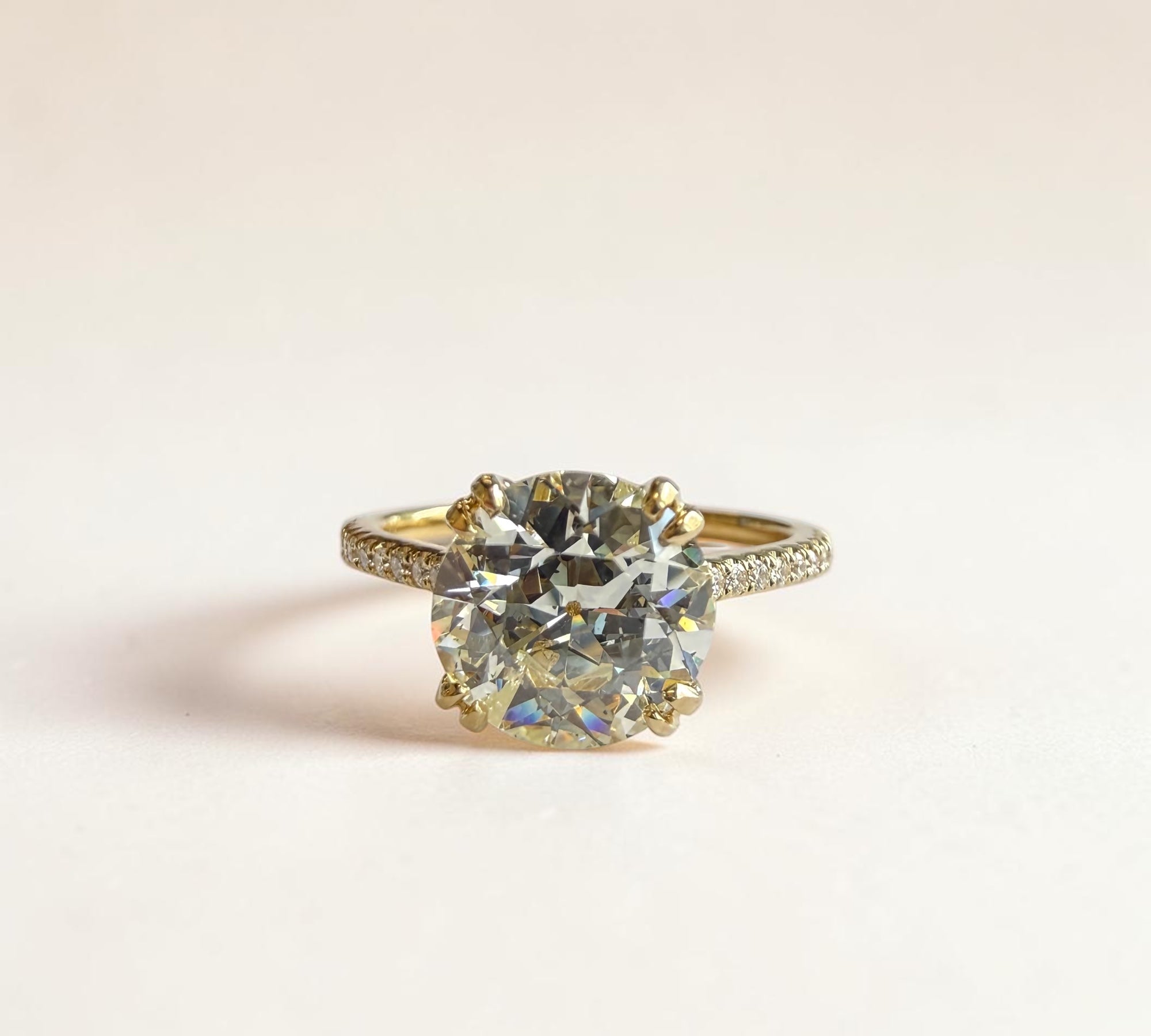 2.22 carat natural old European cut diamond ring in 14K yellow gold pavé band – Paris Old Euro by Cherry Pick Diamonds