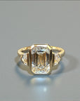 Trio Shield Emerald three stone ring in 14K yellow gold with 2.41ct emerald cut diamond and shield side stones – Cherry Pick Diamonds Clayton St. Louis MO