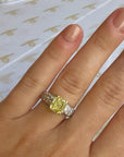 Close-up of 2.03 carat fancy yellow diamond and pavé detail – Cherry Pick Diamonds