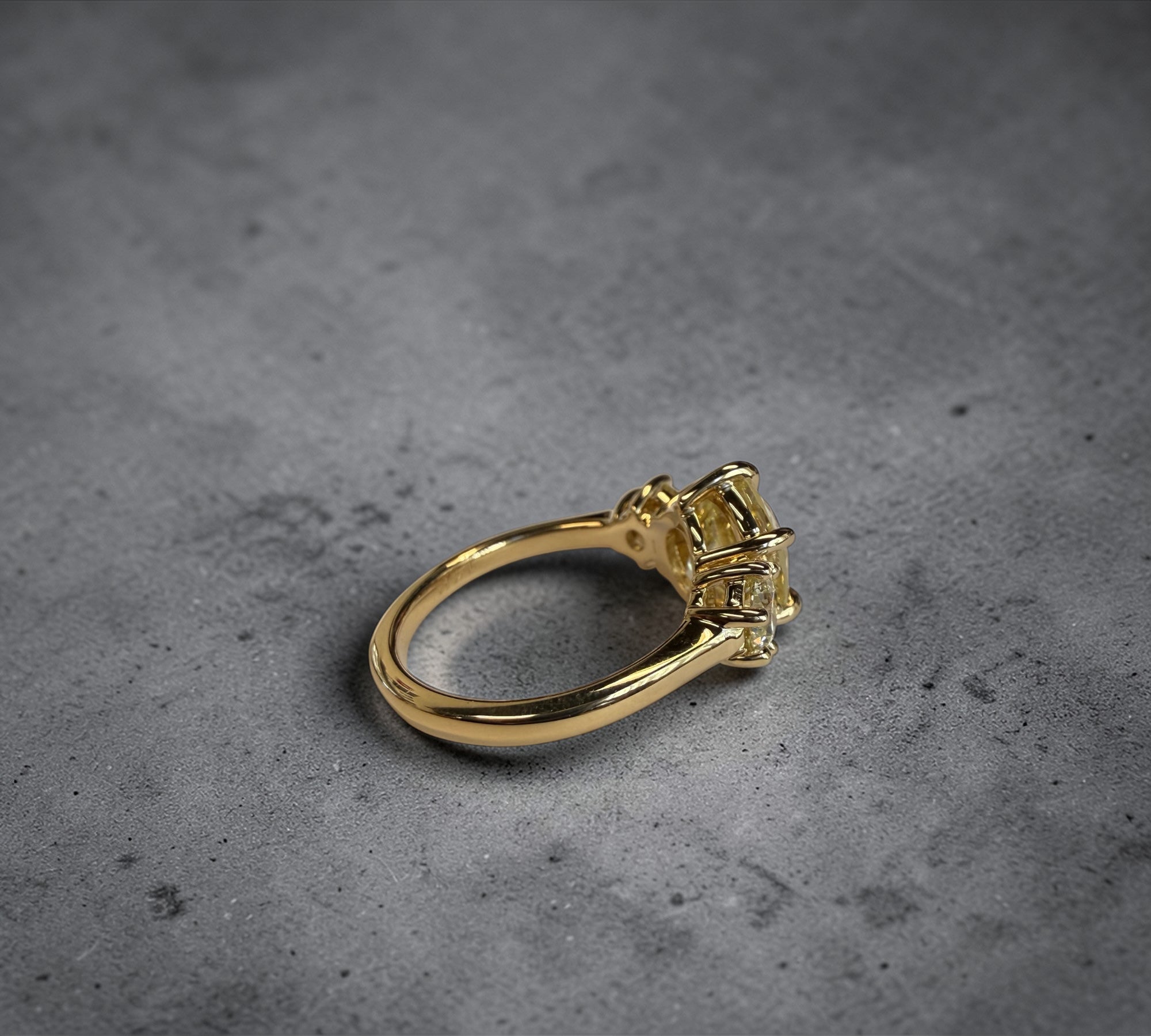 Trio Old Euro ring side view, natural round brilliant side stones – Cherry Pick Diamonds St. Louis MO