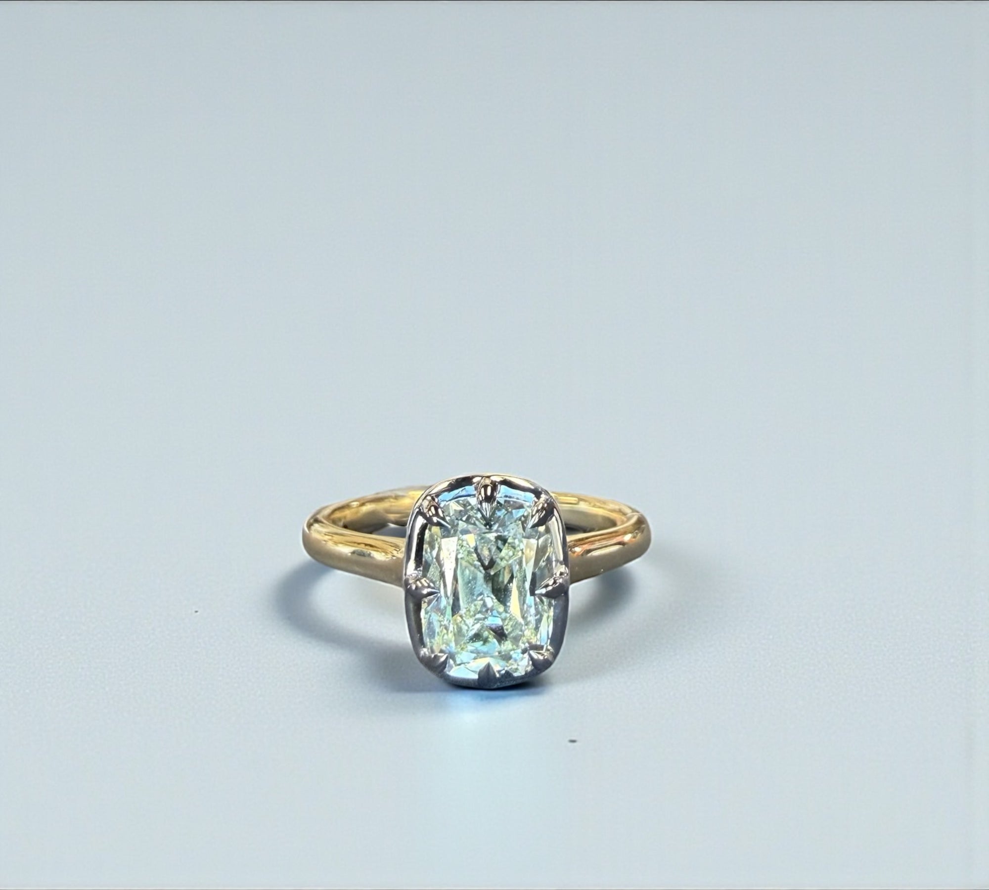 Old Mine Thrill ring in 18K gold and oxidized silver with 1.83ct natural old mine cut diamond – Cherry Pick Diamonds Clayton St. Louis MO