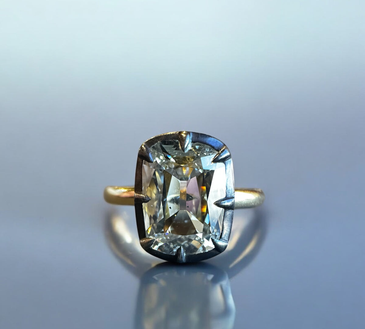 Old Mine Bliss Victorian style ring in 18K yellow gold and blackened silver with 2.00ct natural old mine cut diamond – Cherry Pick Diamonds Clayton St. Louis MO