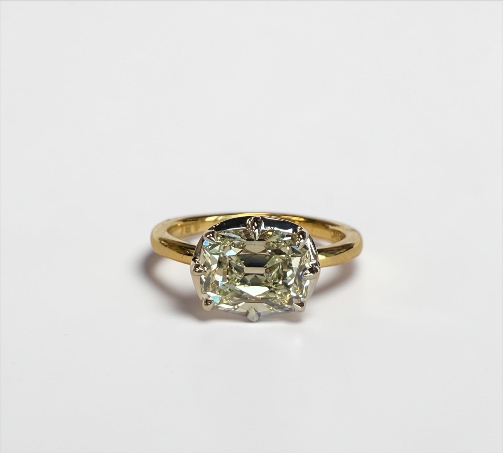 Old Mine Crown ring in 18K two-tone gold with 2.35ct elongated natural old mine cut diamond – Cherry Pick Diamonds Clayton St. Louis MO