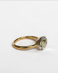 Old Mine Crown ring side view, low gallery setting with old mine cut diamond – Cherry Pick Diamonds St. Louis MO