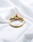 Trio Padparadscha cushion cut orange pink sapphire in yellow gold ring – Cherry Pick Diamonds Clayton MO