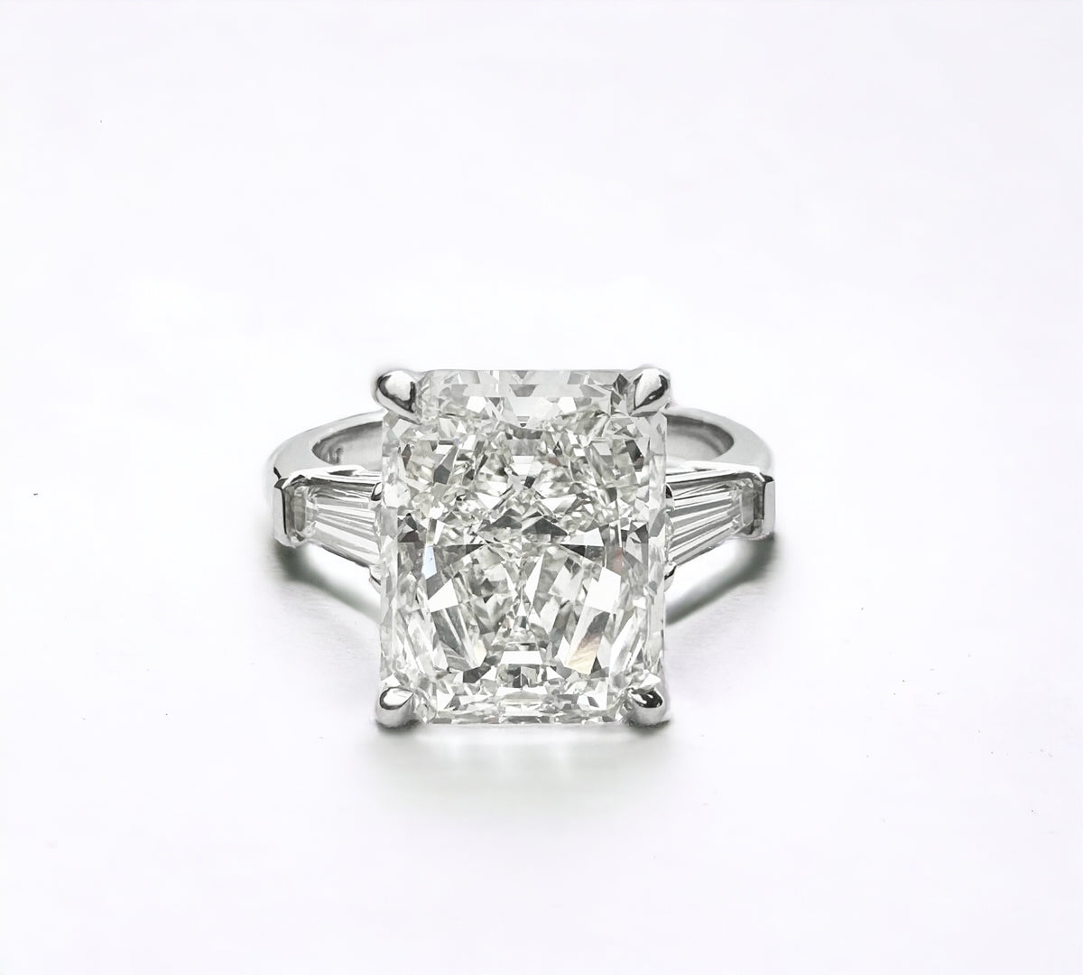 Trio Radiant 6.02 three stone ring in platinum with 5.50ct natural radiant cut diamond – Cherry Pick Diamonds Clayton St. Louis MO