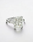 Trio Radiant 6.02 platinum three stone ring side view with tapered baguette diamonds – Cherry Pick Diamonds St. Louis MO