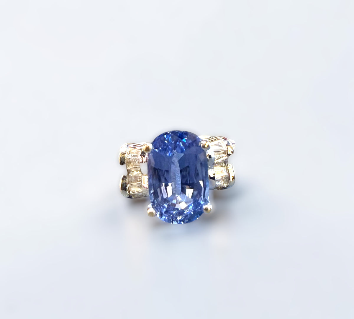 Sapphire Desire 3.31ct natural cornflower blue elongated cushion sapphire 18k white gold ring – Cherry Pick Diamonds St. Louis Missouri