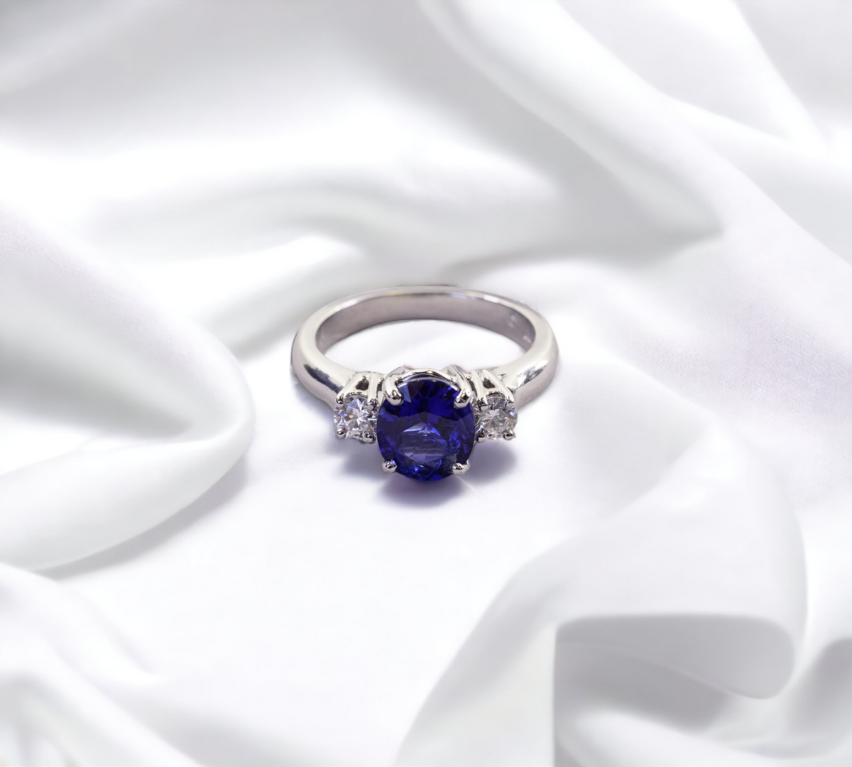 Trio Sapphire Ring 2.85ct platinum with oval Madagascar sapphire and natural diamonds – Cherry Pick Diamonds Clayton St. Louis MO