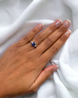 Trio Sapphire Ring 2.85ct platinum oval sapphire and natural diamond top view – Cherry Pick Diamonds St. Louis MO