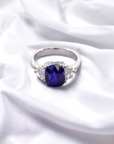 Trio Sapphire Ring 5.37ct platinum with cushion cut Ceylon sapphire and natural diamonds – Cherry Pick Diamonds Clayton St. Louis MO