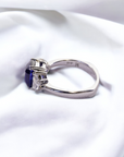 Trio Sapphire Ring platinum euro shank with blue sapphire and epaulet diamond detail – Cherry Pick Diamonds St. Louis MO