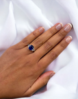 Trio Sapphire Ring 5.37ct platinum side view with blue sapphire and diamond – Cherry Pick Diamonds St. Louis MO