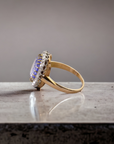 Vintage 4.94 Sapphire ring side view, rose gold platinum antique halo – Cherry Pick Diamonds St. Louis MO