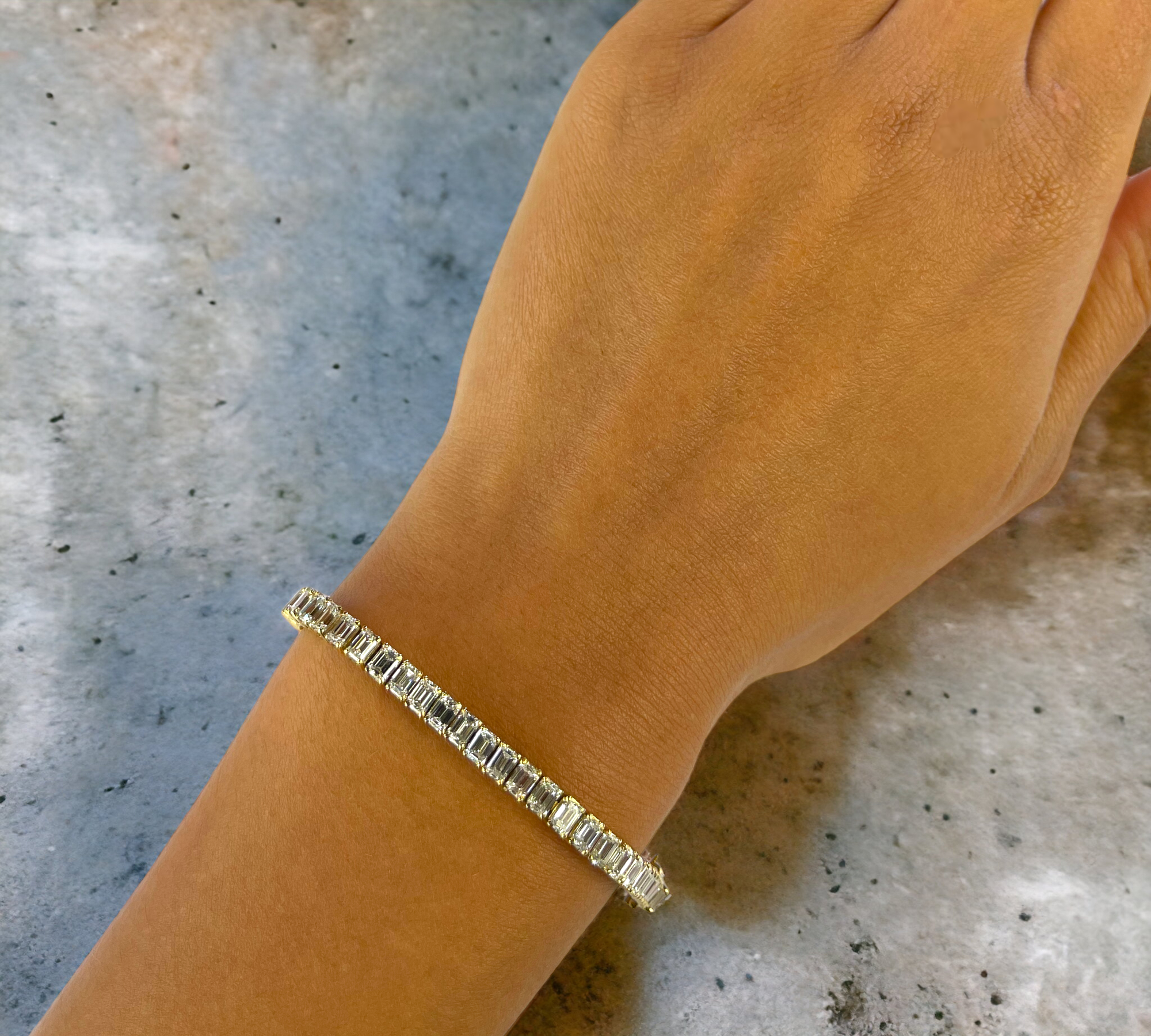 Bemiston 14K White Gold Emerald Cut Diamond Tennis Bracelet on Wrist – Cherry Pick Diamonds St. Louis MO