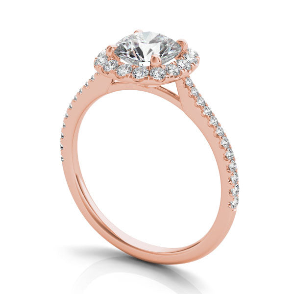 Milan RG 14K rose gold halo engagement ring setting for round brilliant center stone – Cherry Pick Diamonds St. Louis MO