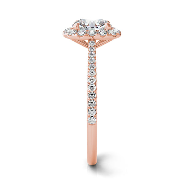 Milan rose gold cushion outline halo engagement ring side view – Cherry Pick Diamonds Clayton MO